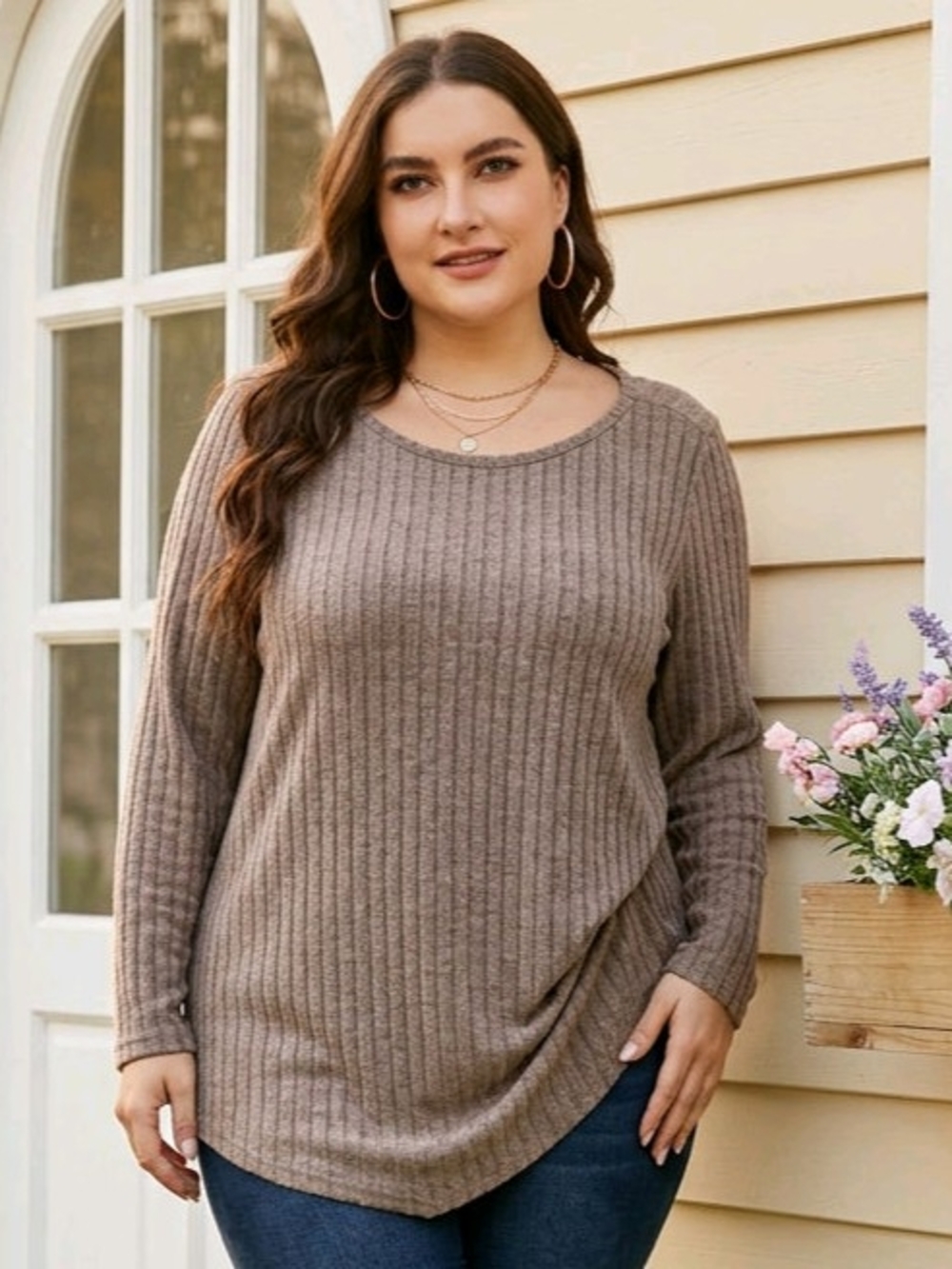 Sweetyweee Women's Maternity Ribbed/Smocked Taupe Longsleeve XL NWT